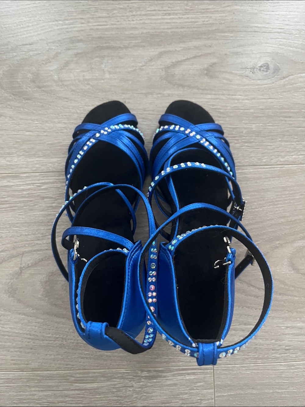Electric Blue Ballroom Dance Shoes with Crystal Accents